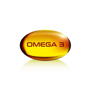 Omega 3, ile üzerine beyaz izole gerçekçi sarı jelatin kapsül