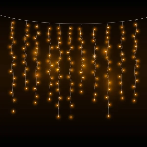 Yellow garlands on dark background, christmas lights — Stock Vector