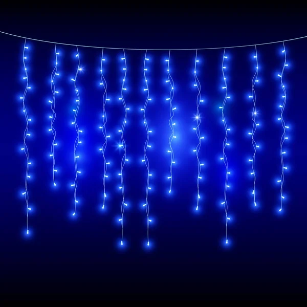 Blue garlands on dark background, christmas lights — Stock Vector