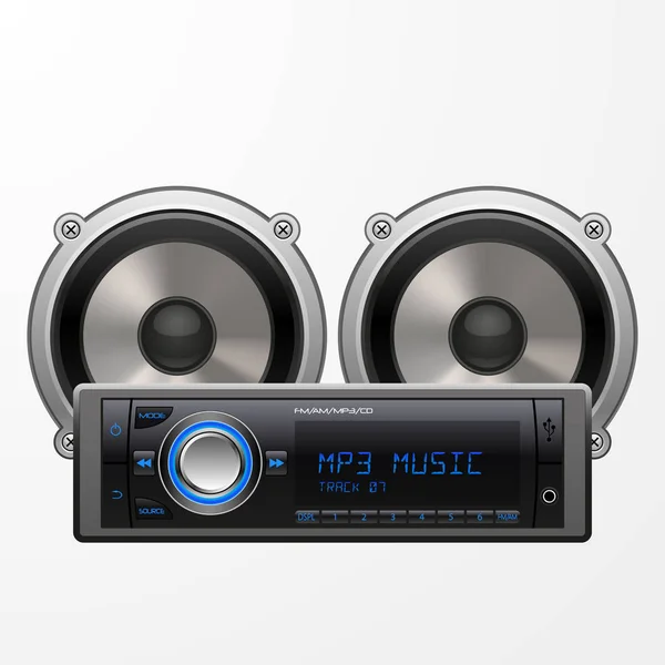 Realistic Car Audio Player and Speakers. Vector illustration — Stock Vector