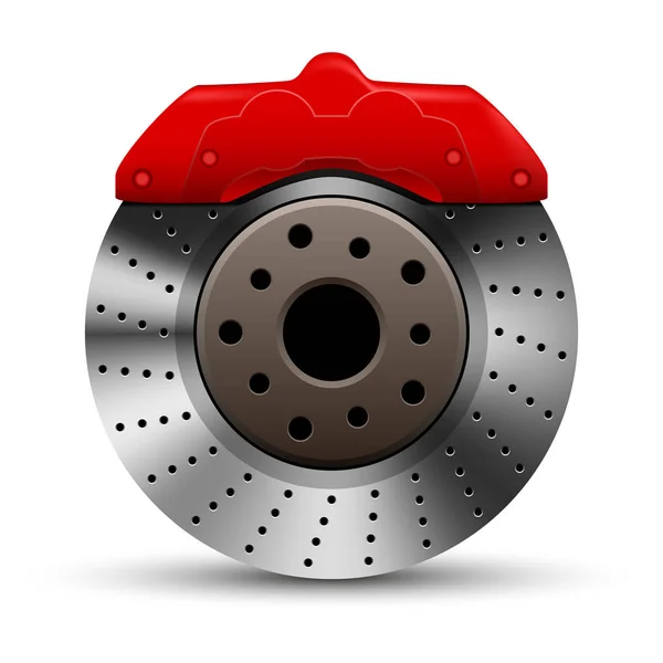 Auto brake disc and red caliper isolated on white — Stock Vector