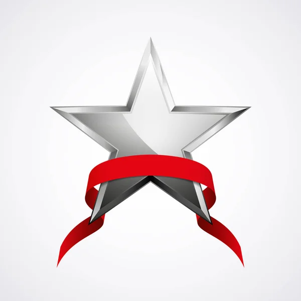 Estrella de metal y logotipo de cinta roja para su diseño, ilustración vectorial — Vector de stock