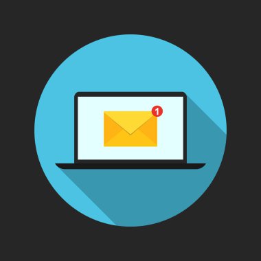 Dizüstü bilgisayar Pc ile düz tasarım ileti simgesi