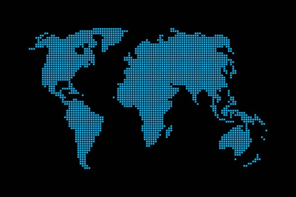 Mapa del mundo de píxeles abstractos sobre fondo negro — Vector de stock