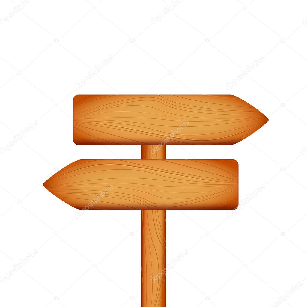 Wooden arrow sign of direction on white background. 