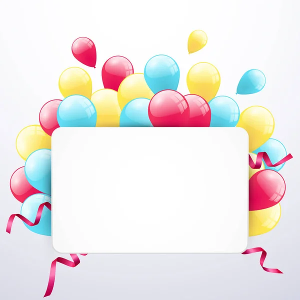 Ευχετήρια κάρτα με σκελετό και χρωματιστά μπαλόνια σε λευκό φόντο — Διανυσματικό Αρχείο