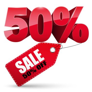 3D Satılık etiketi, %50 indirimli