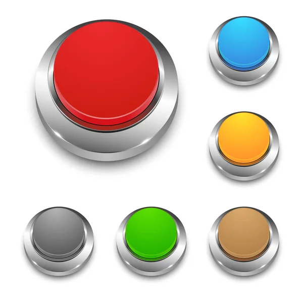 Set of colored vector 3d round web buttons with metal frame — Stock Vector