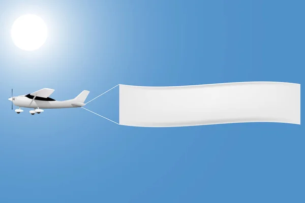 Білий літак з банером в небі — стоковий вектор