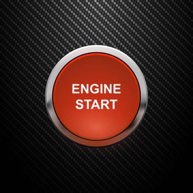 Gerçekçi motor başlamak düğme karbon arka plan üzerinde