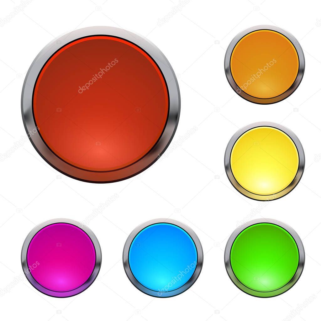 Set of colored vector round web buttons with metal frame