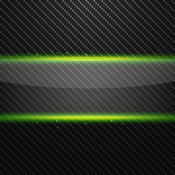 Banner de vidrio horizontal transparente con efecto de luz verde sobre fondo de carbono — Vector de stock