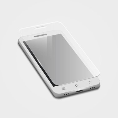 3D beyaz smartphone üzerinde beyaz izole koruma camlı