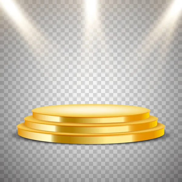 Golden round podium with lights effect — Stock Vector
