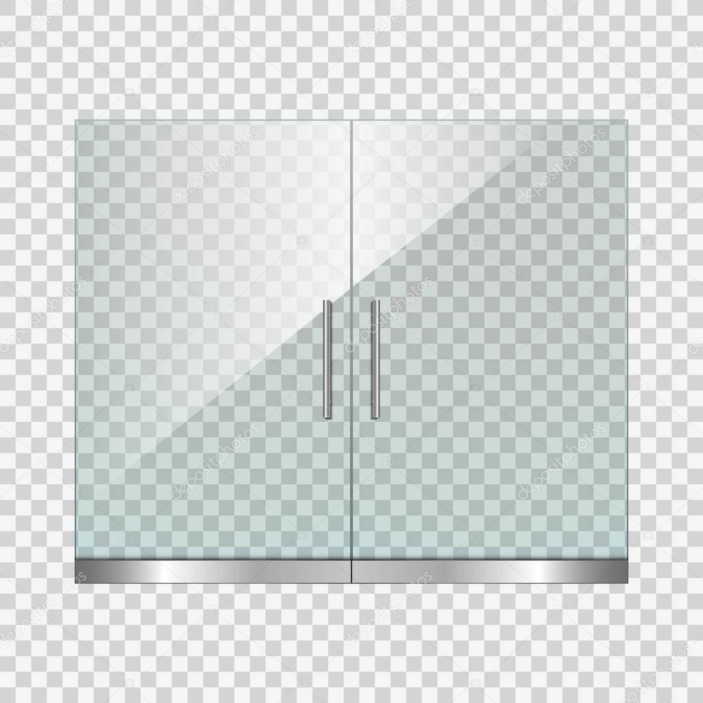 Transparent glass double door on simple background