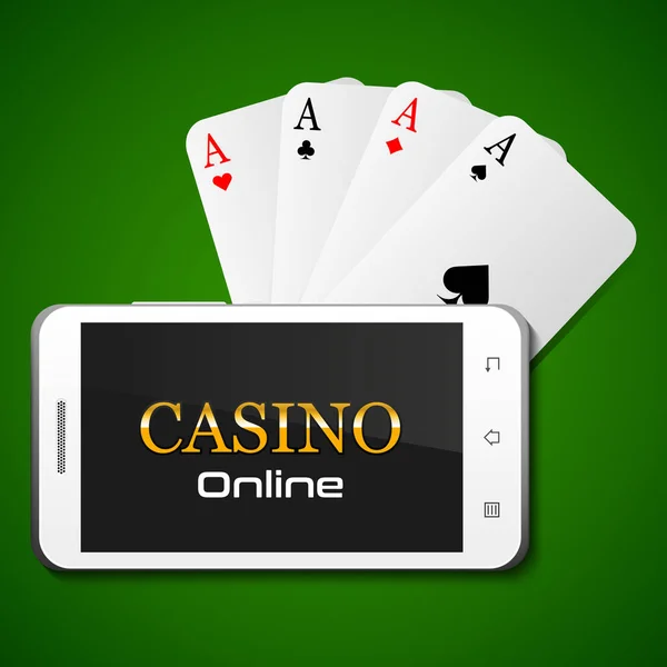 Concepto de casino en línea, smartphone y cuatro ases — Archivo Imágenes Vectoriales