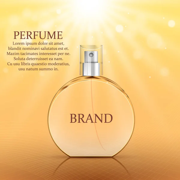 Gerçekçi parfüm şişesi üzerinde arka plan, cam şişe — Stok Vektör