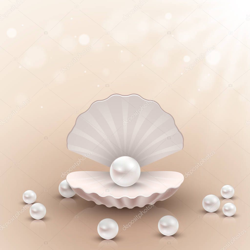 Shell with pearl inside on abstract background