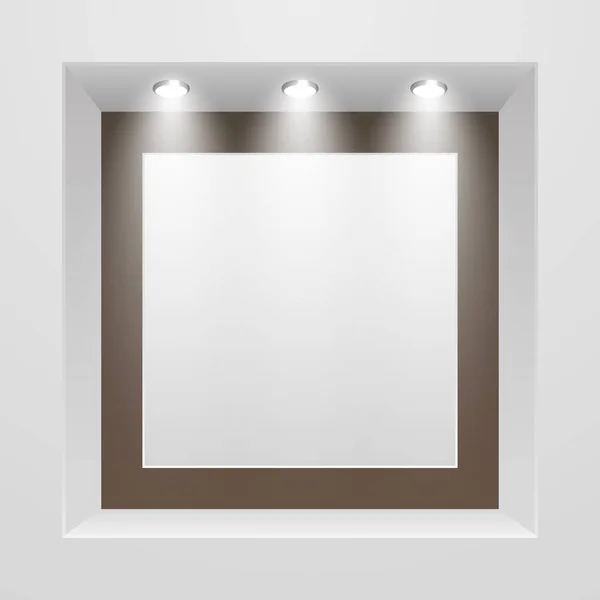 Tomma skyltfönster med takbelysning, banner mall — Stock vektor