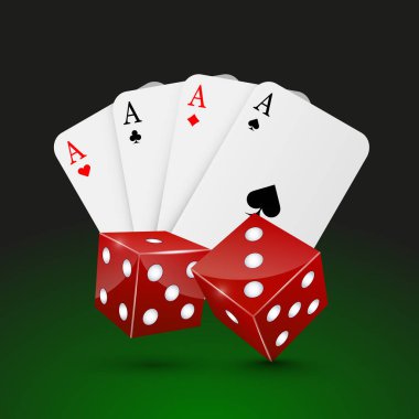 Casino dice ve koyu arka plan üzerinde dört as