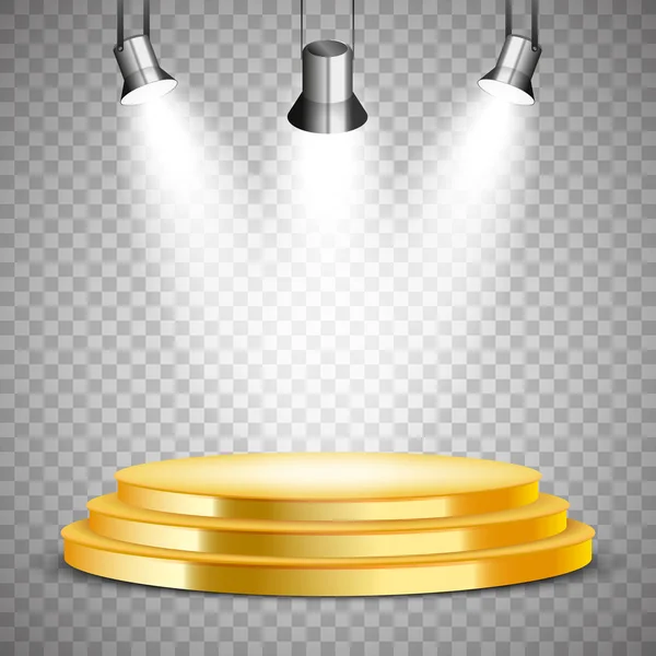 Podium rond en or avec projecteurs — Image vectorielle