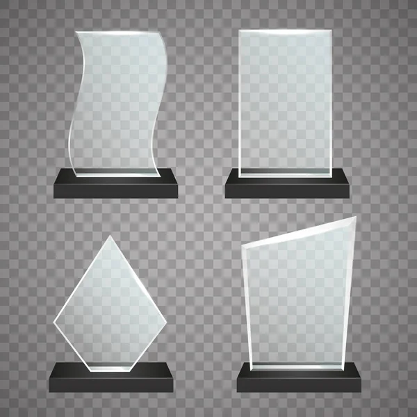Reihe von Auszeichnungen aus transparentem Glas, Abbildung der Vektor-Trophäe — Stockvektor