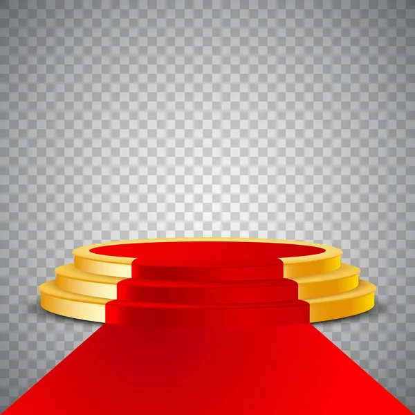 Podio redondo dorado con alfombra roja, fondo abstracto — Vector de stock