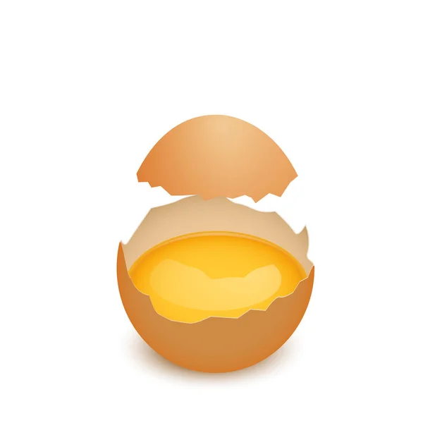 Guscio d'uovo rotto con tuorlo, illustrazione vettoriale realistica — Vettoriale Stock