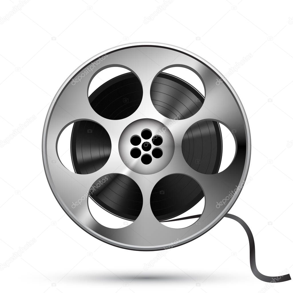 Reel of film tape, realistic vector, isolated on white