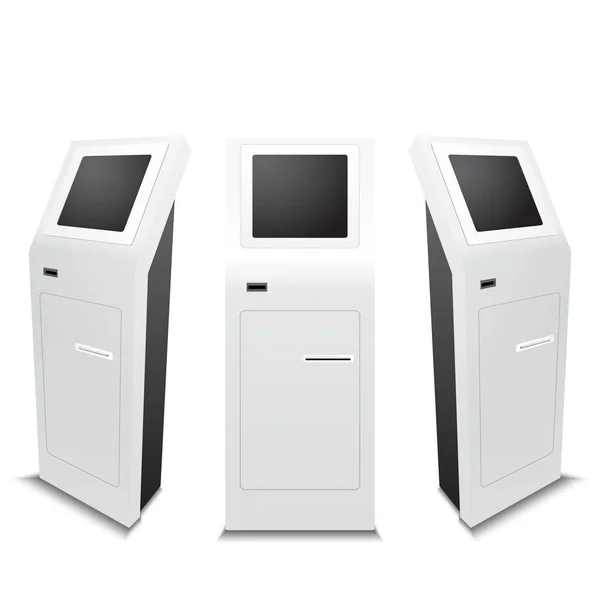 Conjunto de modelo de terminal de pagamento 3d, projeto ATM, vetor —  Vetores de Stock