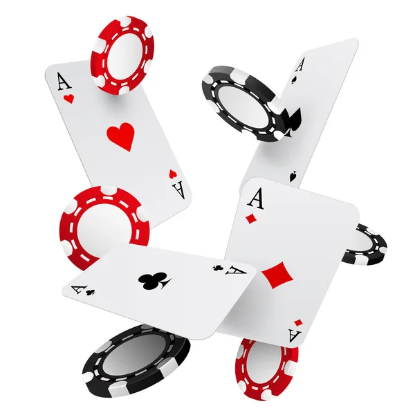 Fallende Casino-Chips und Asse, Vektor-Illustration — Stockvektor