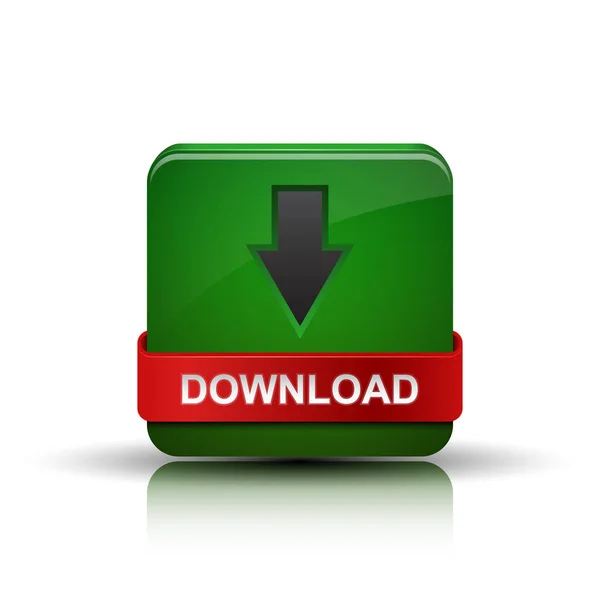 Botão de download com seta e fita vermelha — Vetor de Stock
