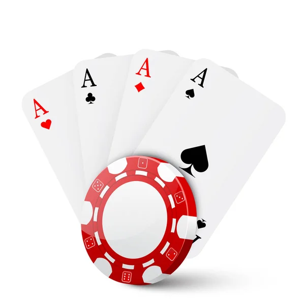 Фишка 3d Casino с четырьмя тузами, векторная иллюстрация — стоковый вектор