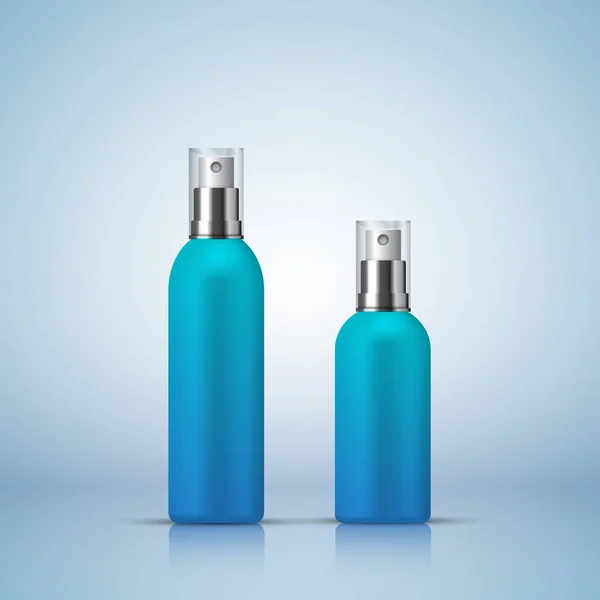Frascos de perfume sobre fondo azul, ilustración vectorial — Vector de stock