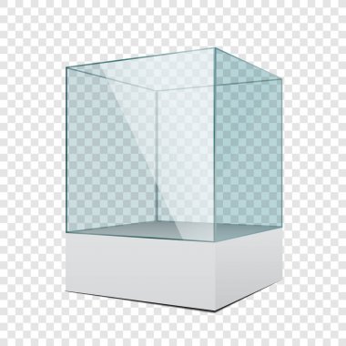 podyum ile 3D boş şeffaf cam vitrin