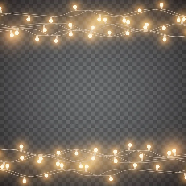 Guirnaldas amarillas sobre fondo simple, luces navideñas — Vector de stock
