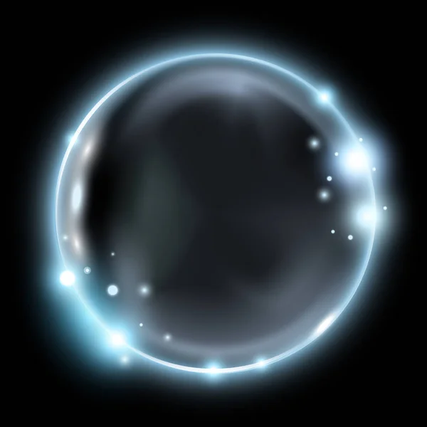 Abstraktní modré zářivé bubliny na tmavém pozadí — Stockový vektor