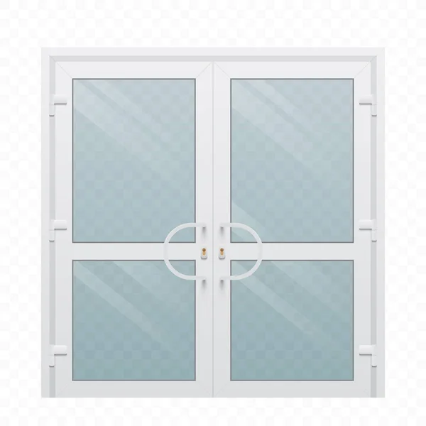 Подвійні пластикові двері з прозорим скляним вікном на простому фоні — стоковий вектор