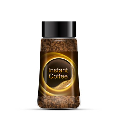 Hazır kahve paket tasarımı. Şeffaf cam şişe