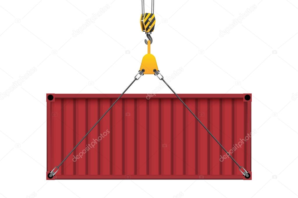 Crane hook lifts the container