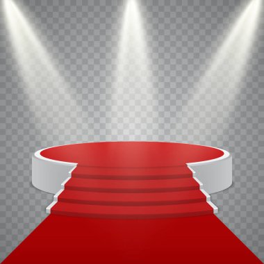 Kırmızı halı ve ışık etkisi ile yuvarlak podyum