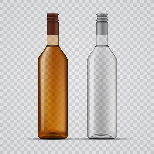 Projeto de garrafas transparentes de uísque e vodka — Vetor de Stock