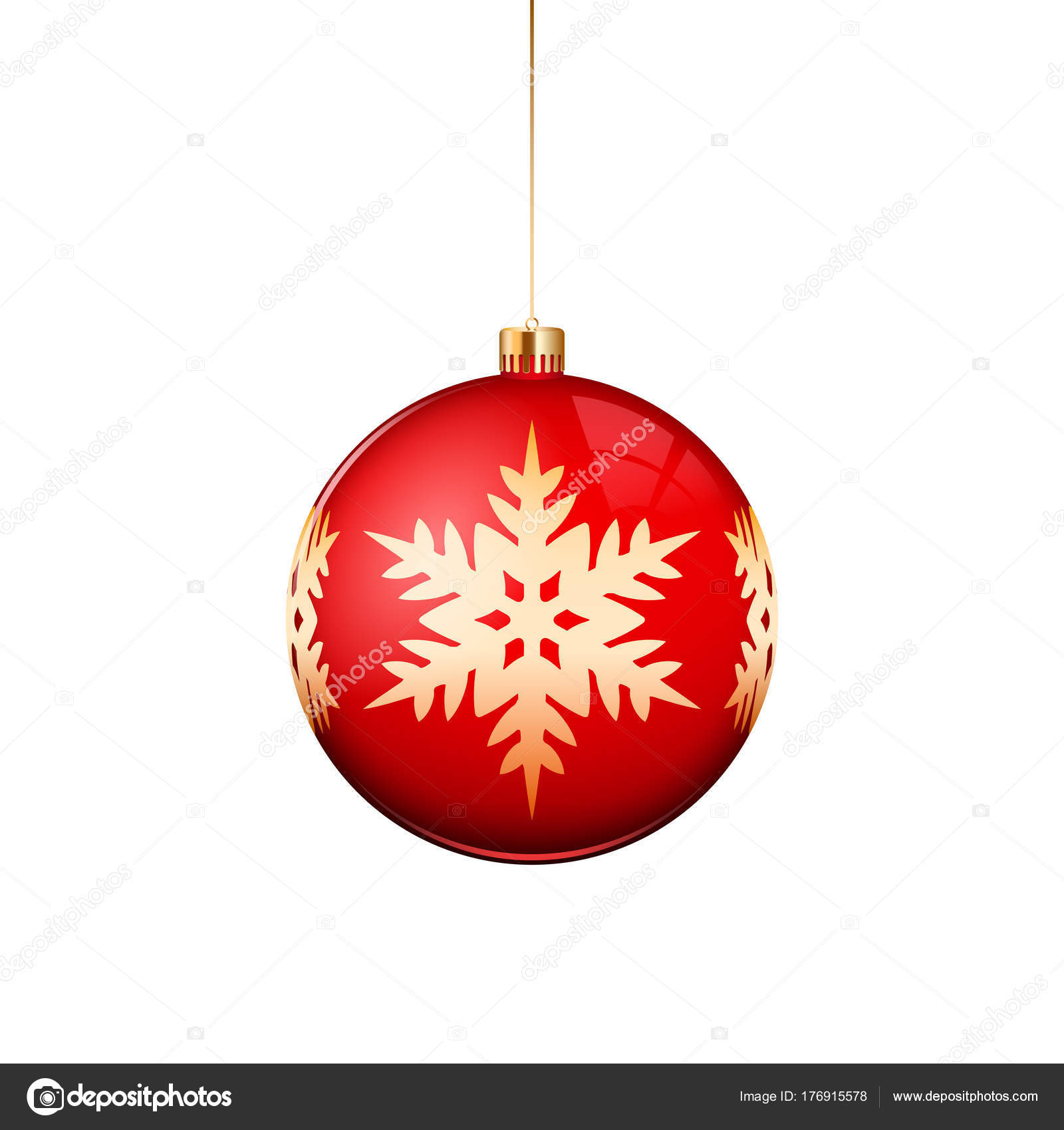 Boule Noël Rouge Avec Motif Flocon Neige Isolé Sur Blanc