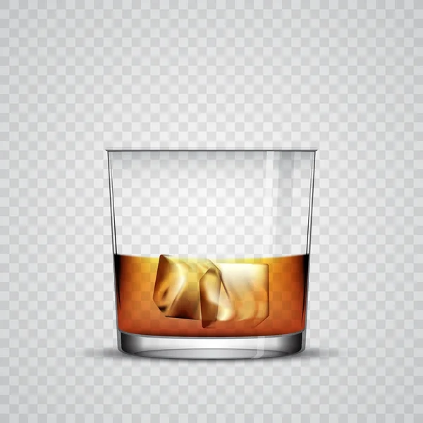 Glass Whiskey Ice Transparent Objects Simple Background — Stock Vector