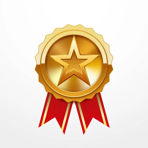 Guld Medalj Med Star Logo Isolerad Vit — Stock vektor