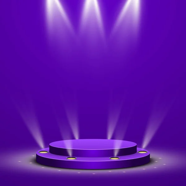 紫色の背景 ベクター デザインの照明とラウンド表彰台抽象 — ストックベクタ