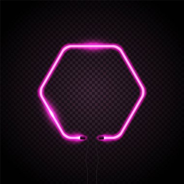 Altıgen neon afiş ile şeffaf ışık efekti, vektör tasarımı