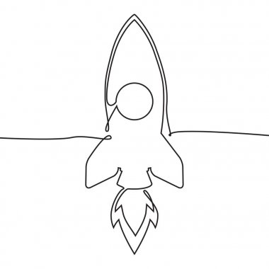 Sürekli çizgi roket uçuş simgesi, üzerinde beyaz izole