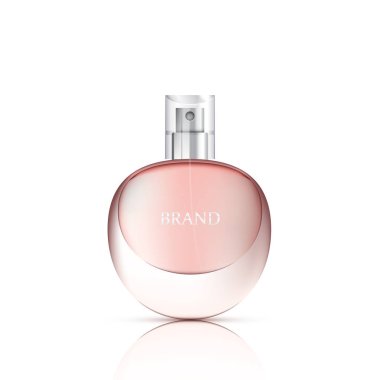 Beyaz arka plan, cam şişe, vektör çizim gerçekçi parfüm şişesi