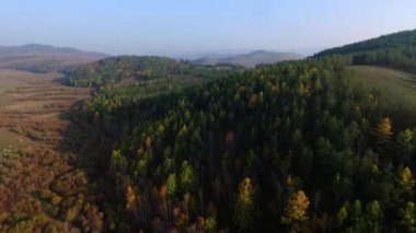 Hava View yolu iğne yapraklı orman üzerinde Deniz Baykal, Buryatia, Rusya Federasyonu